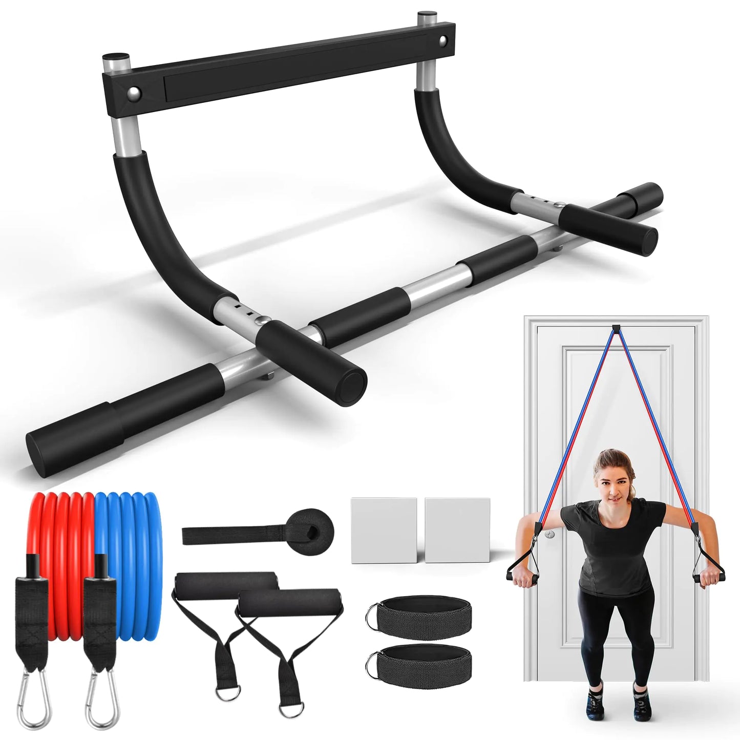 Doorway Pull-Up Bar with Resistance Bands